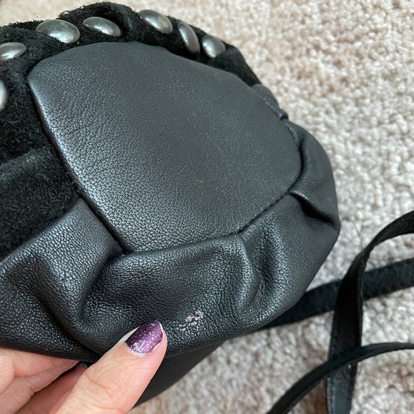 Ecote Leather Black Studded Crossbody Bucket Bag Purse Suede Bohemian Rock Indie - Picture 9 of 15